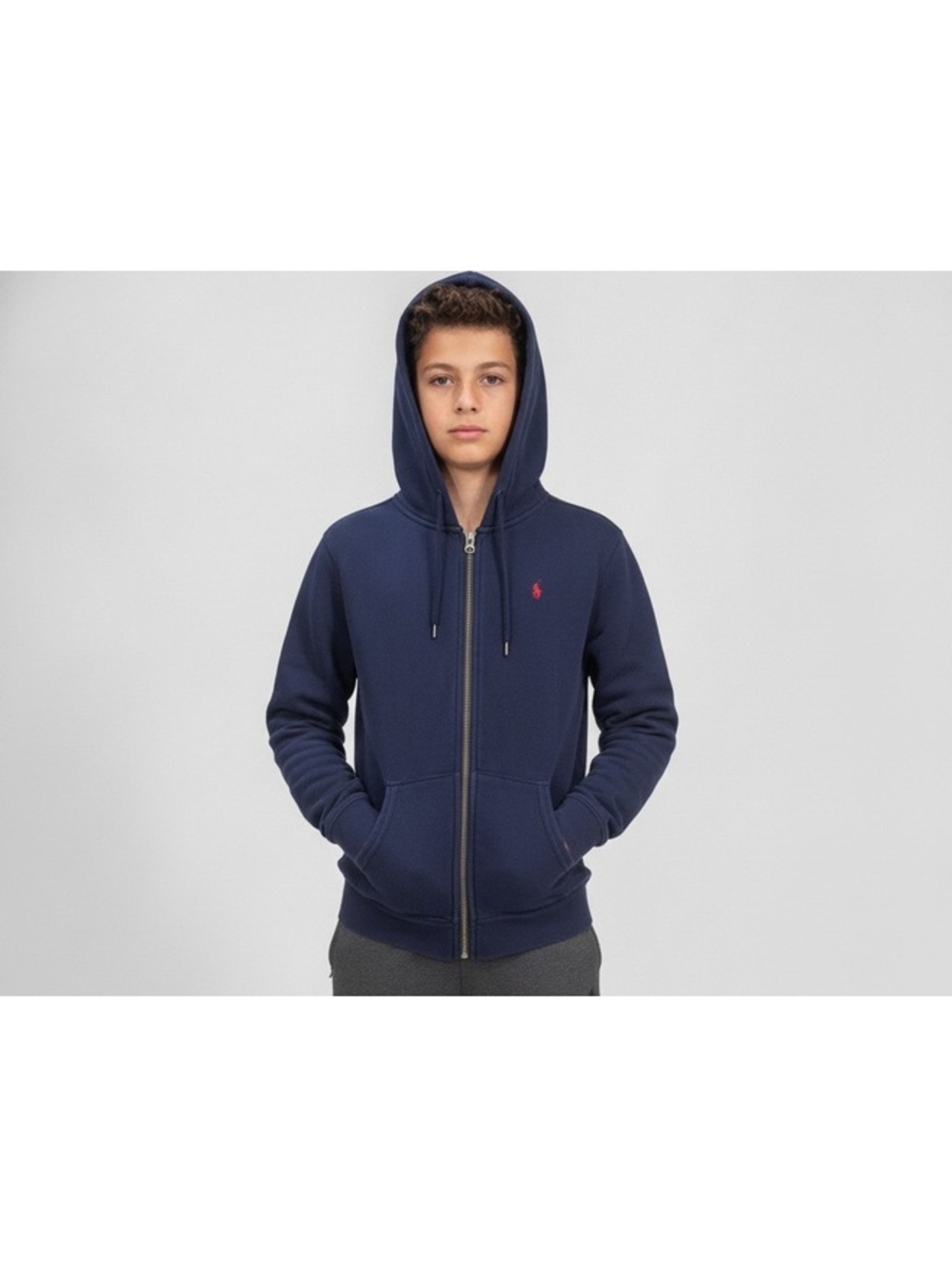 Polo Ralph Lauren Navy Blue Full Zip Hoodie with Red Logo, Kids XL
